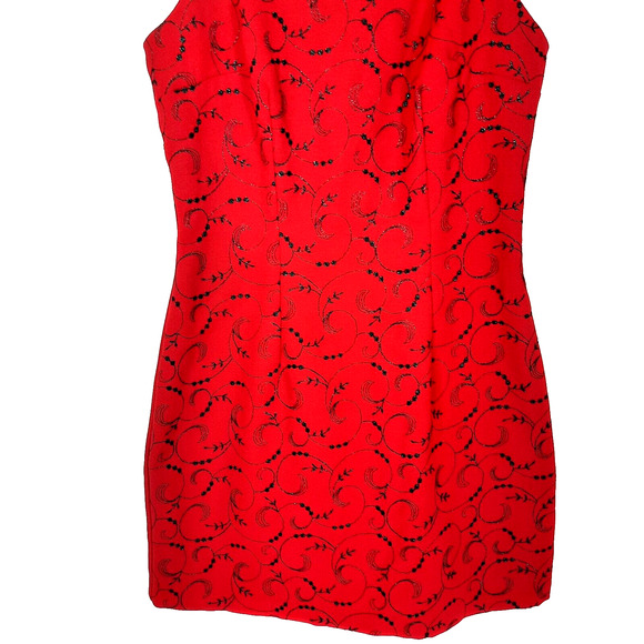 Vintage Y2K XOXO Glitter Embellished Mini Dress Size 7 Shimmer Red Black Goth - Picture 8 of 15